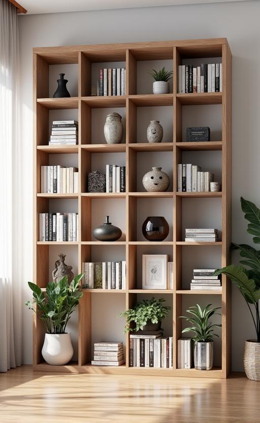 Estante modular vertical para livros e decoração.
